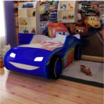 blue bed-car for a boy with headlights