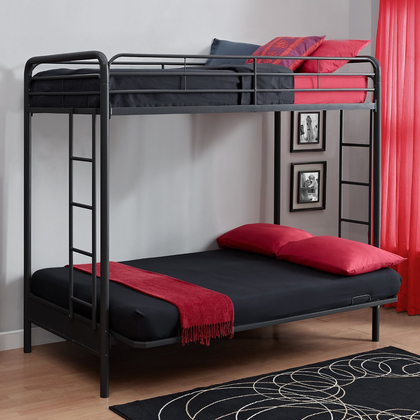 metal bunk bed in the interior