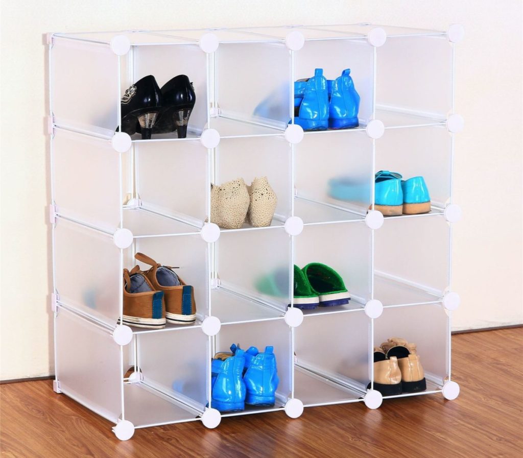 shoe rack made of plastic pipes