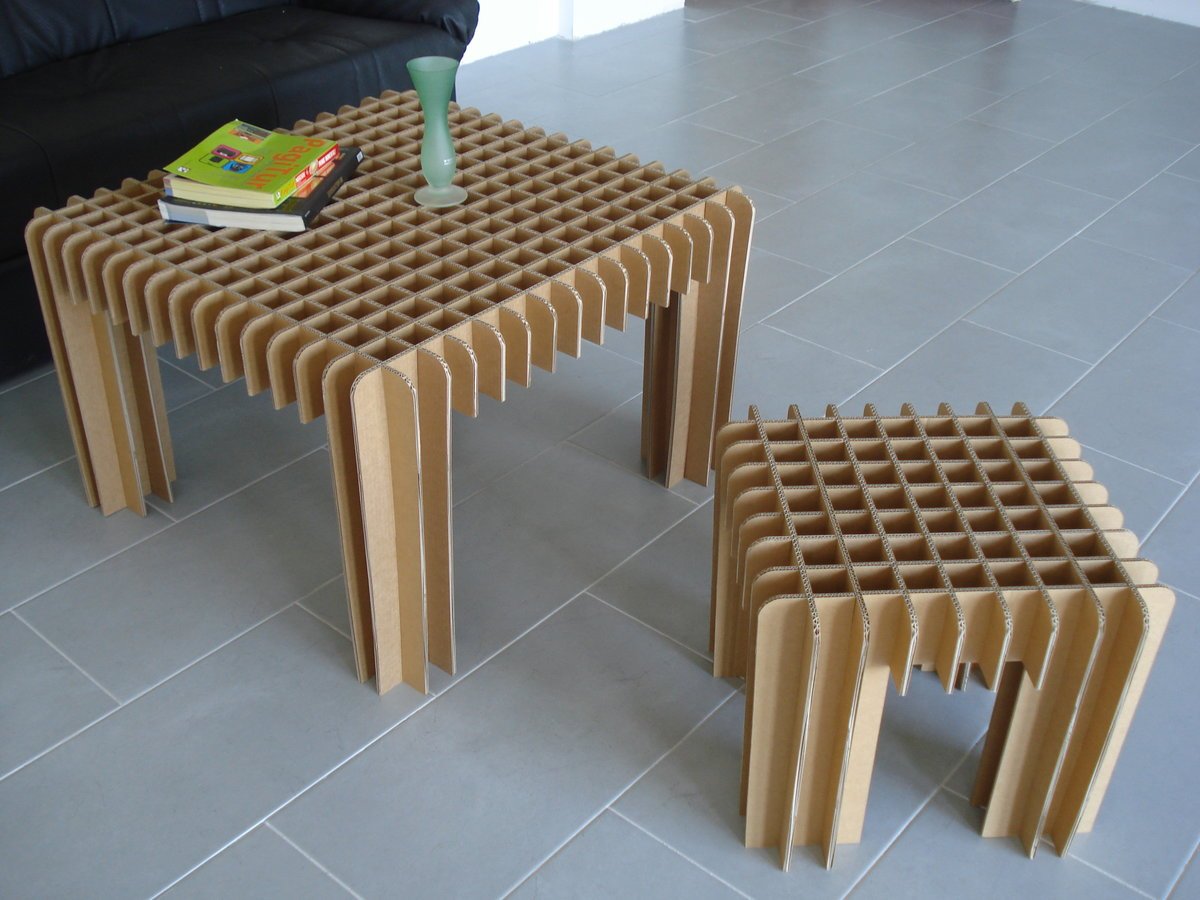 table and chair made of cardboard