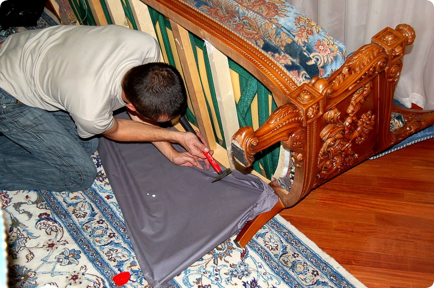 the upholstery of the sofa with your own hand