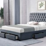 gray bed with drawers