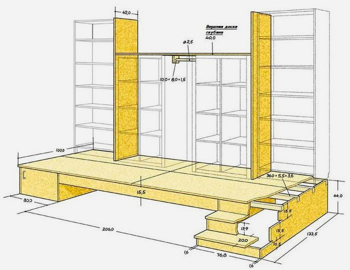 dessin de lit podium