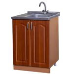 brown sink cabinet