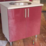 sink cabinet dark red