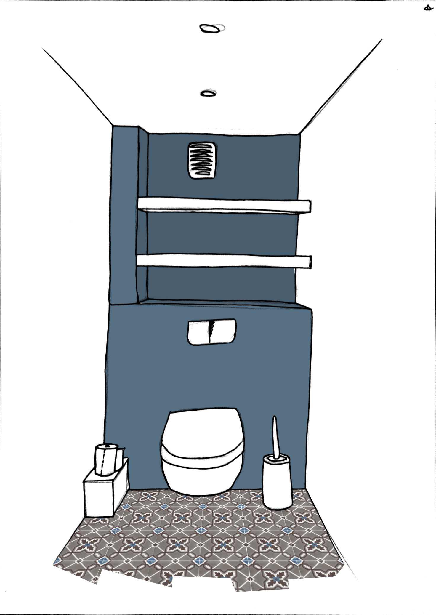 sketch of the closet in the toilet