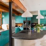 countertop in turquoise kitchen