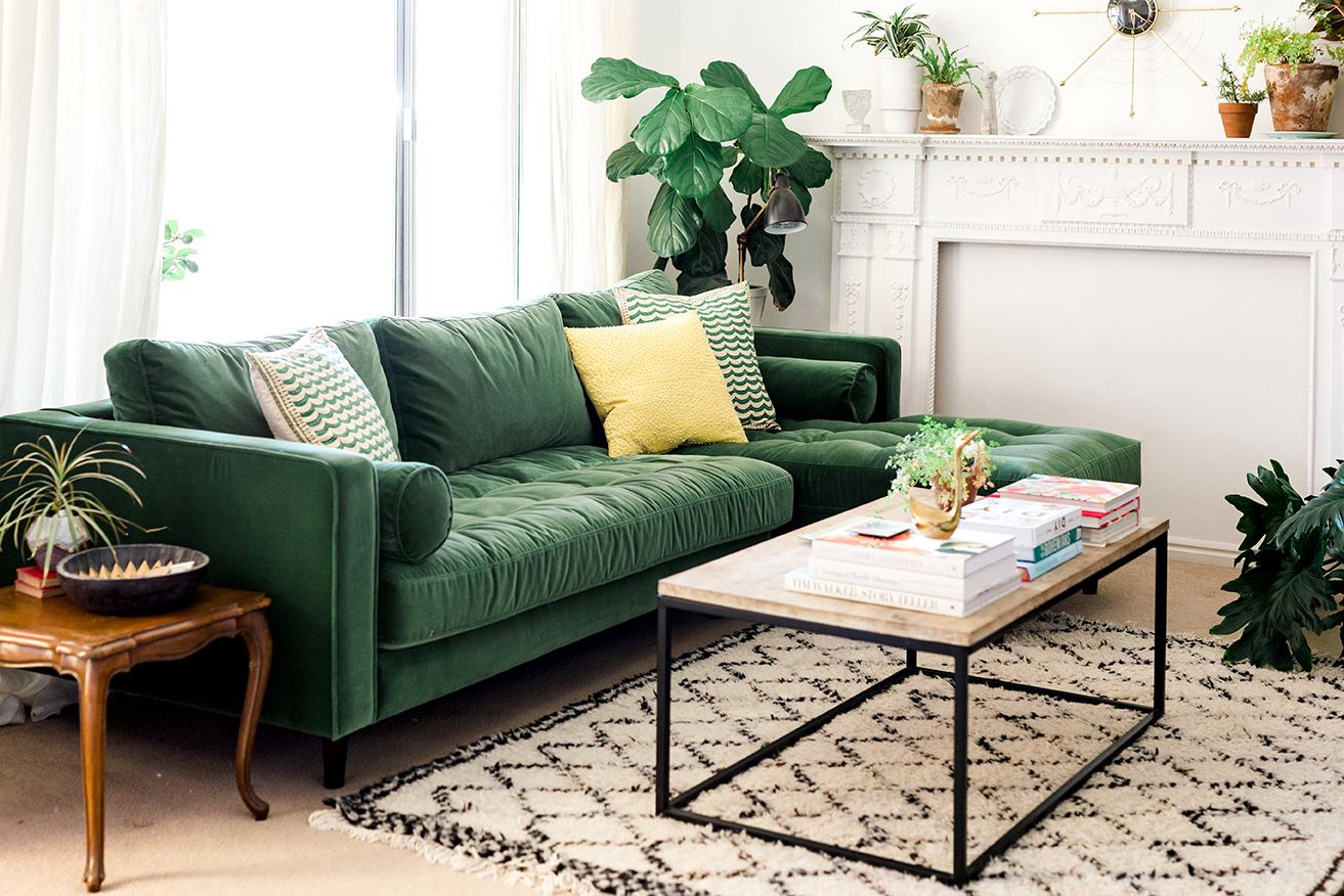 dark green sofa