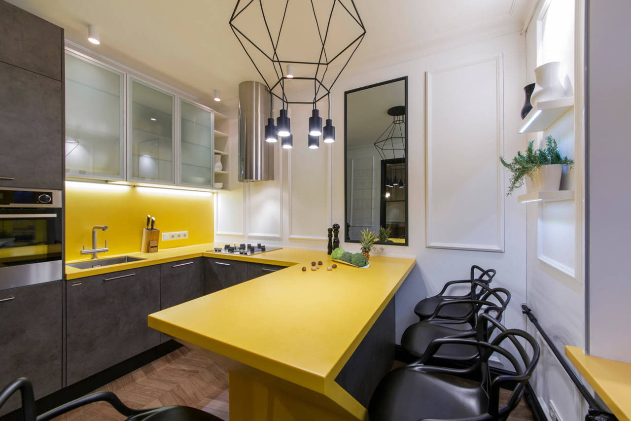 yellow-gray set in the kitchen