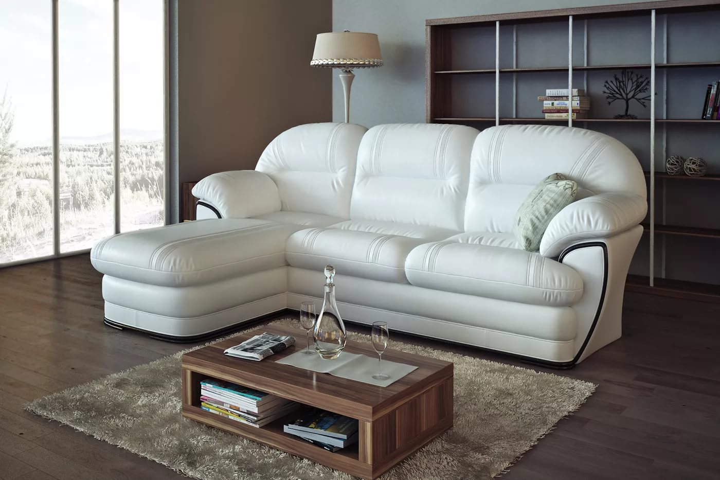 white sofa made of eco-leather