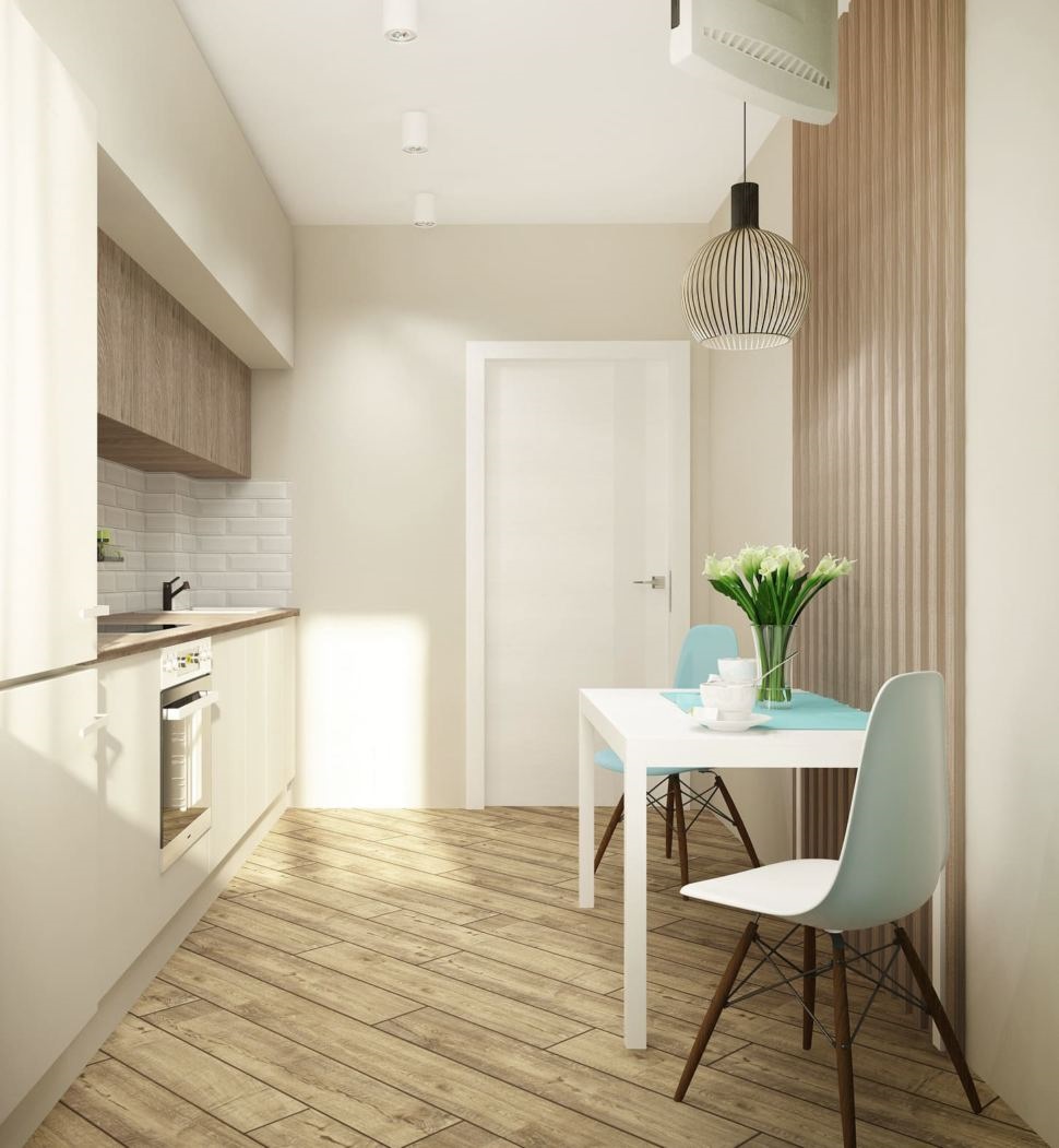 laminate flooring in a white kitchen