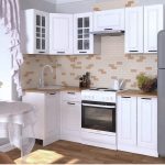 white kitchen set with bricks