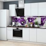 white kitchen set with purple