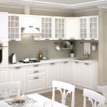 white kitchen set with cupboards