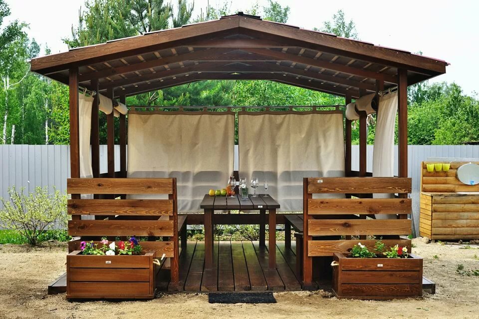 gazebo with a table in the country