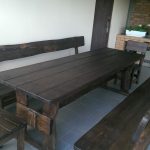 dark wooden table in the gazebo