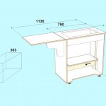 an example of a drawing of a table for a sewing machine with a folding table top