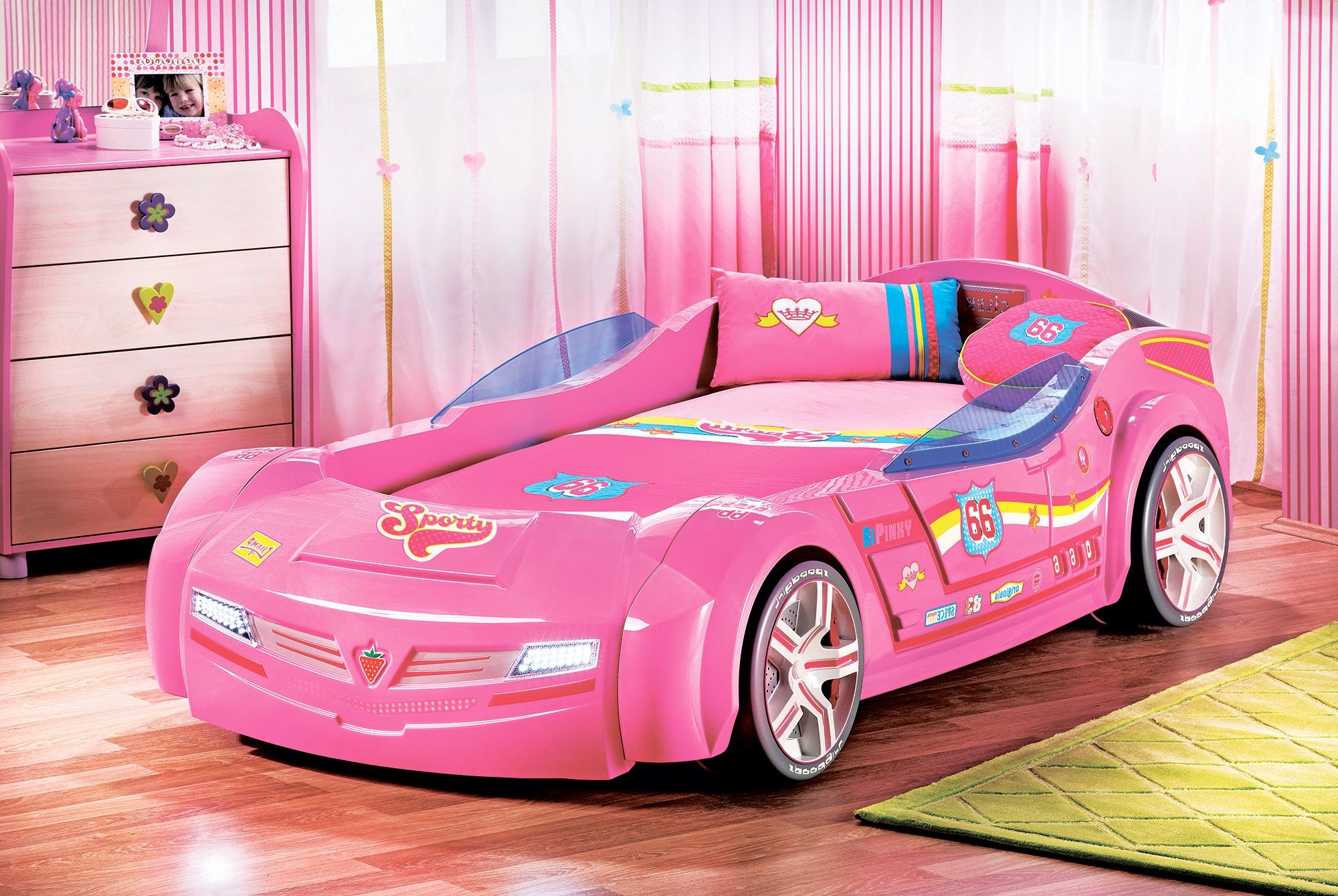 pink baby car bed