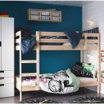 Ikea bunk bed with blue wall