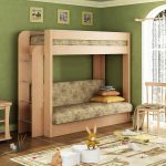 children's bunk bed wood with a sofa