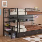 children's bunk bed brown with shelves