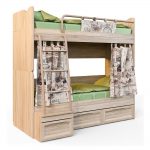 children's bunk bed with gray curtains