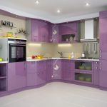 purple kitchen set with microwave