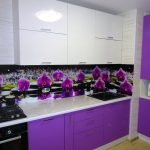 purple kitchen set with flowers