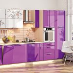 purple kitchen set with beige