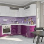 purple kitchen set with white