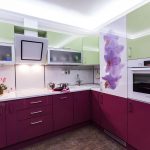 purple kitchen set with white and flowers