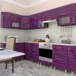 purple kitchen set with white stripes