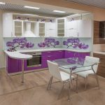 purple kitchen set with irises