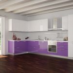 purple kitchen set brown floor