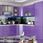 purple kitchen set with wood