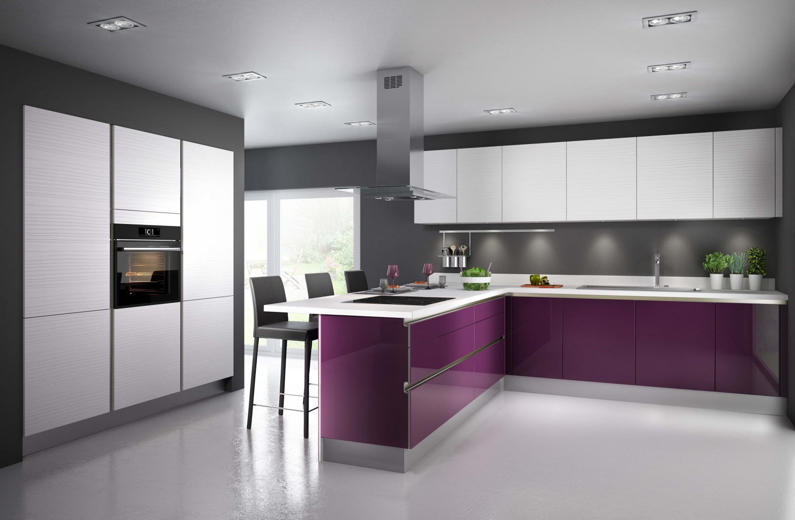 ceiling in purple kitchen