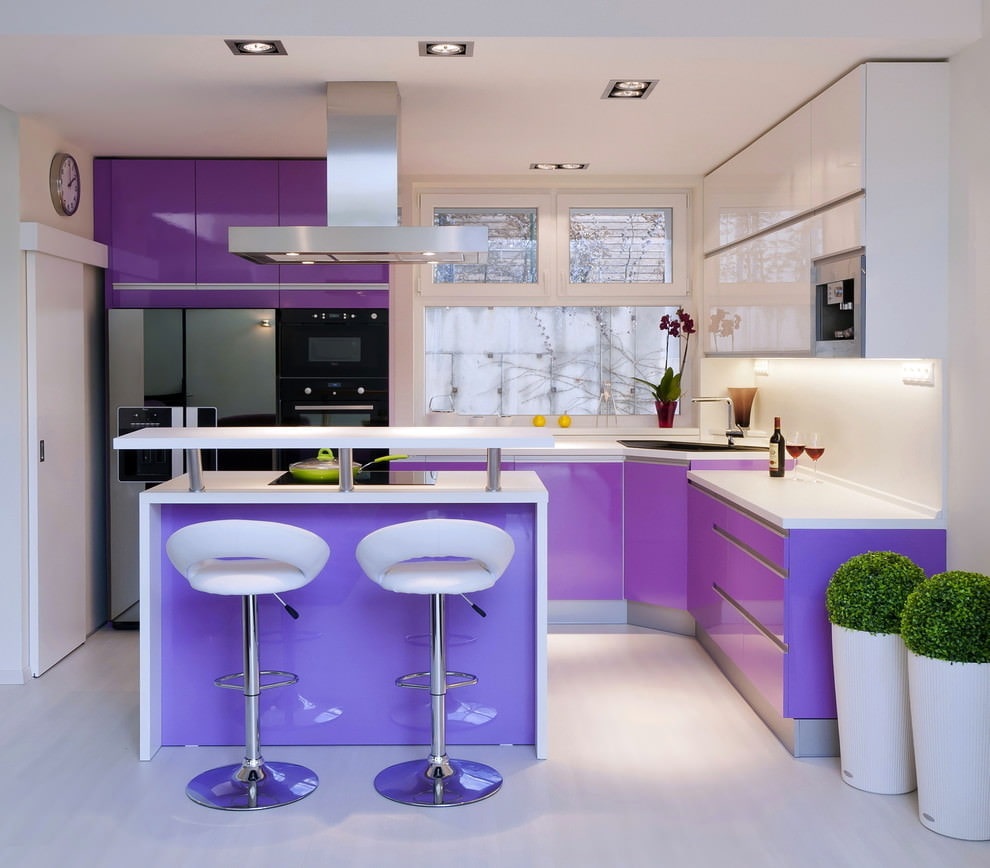 lighting in purple kitchen