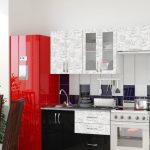 kitchen set with red refrigerator