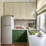 kitchen set with a green cabinet