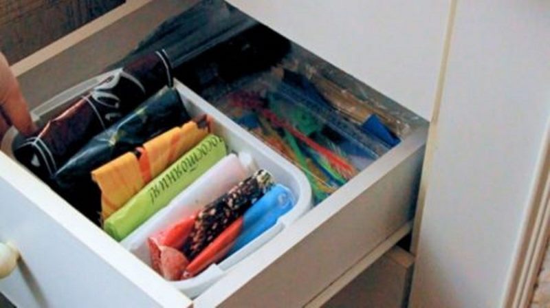 storage of packages in the kitchen in a container