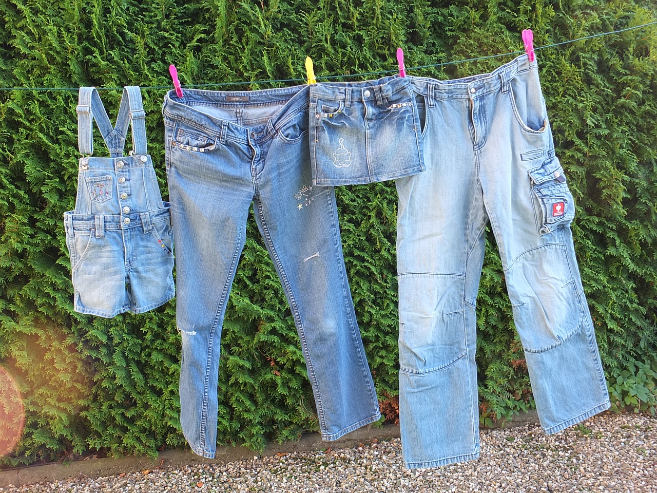 drying jeans in the sun