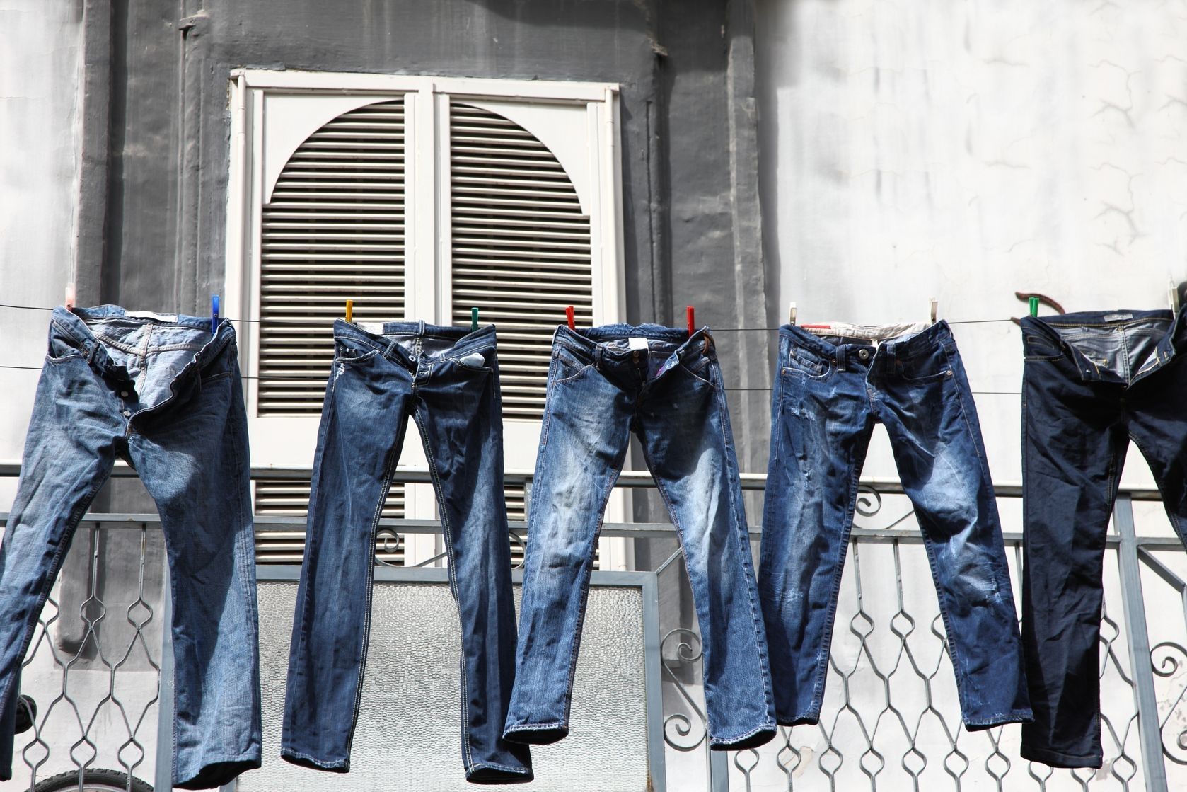 drying jeans on a rope