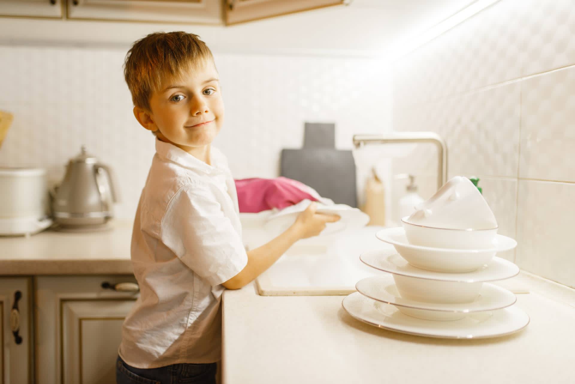 cleaning the kitchen