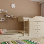 a set of wardrobes and a bed in a beige tone