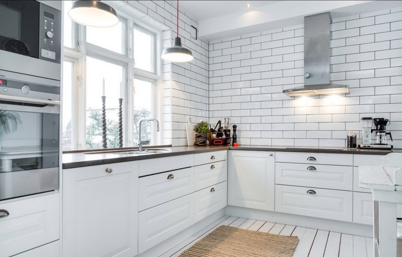 kitchen without upper cabinets white