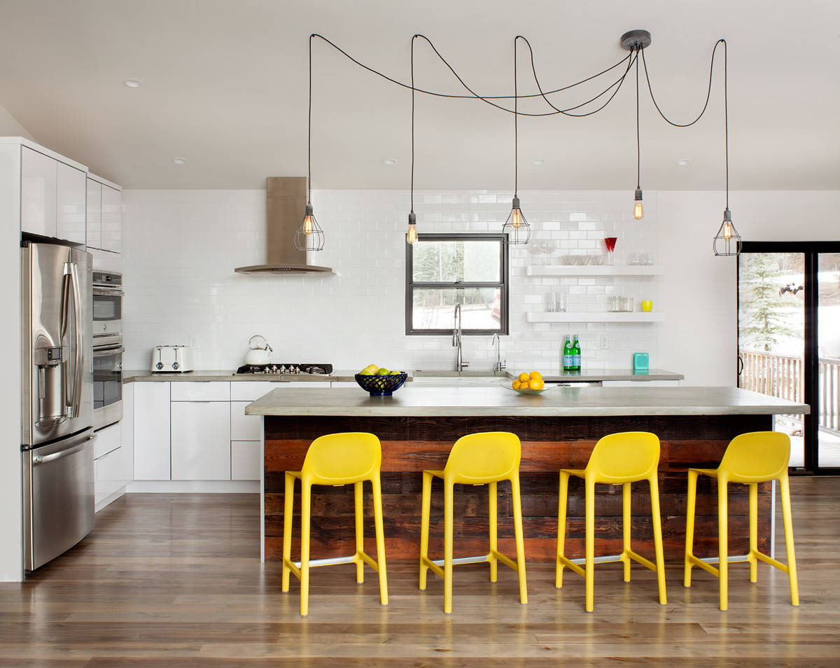 kitchen without upper cabinets with an island