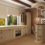 kitchen without upper cabinets in beige tones