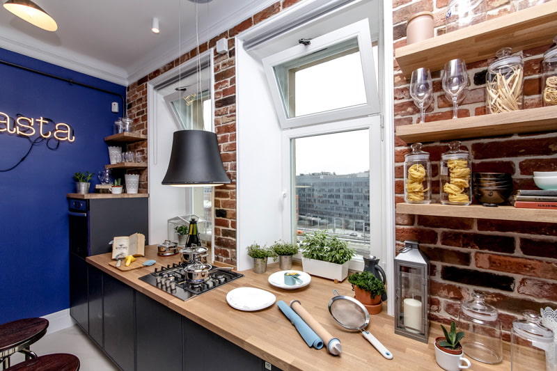 kitchen without upper cabinets