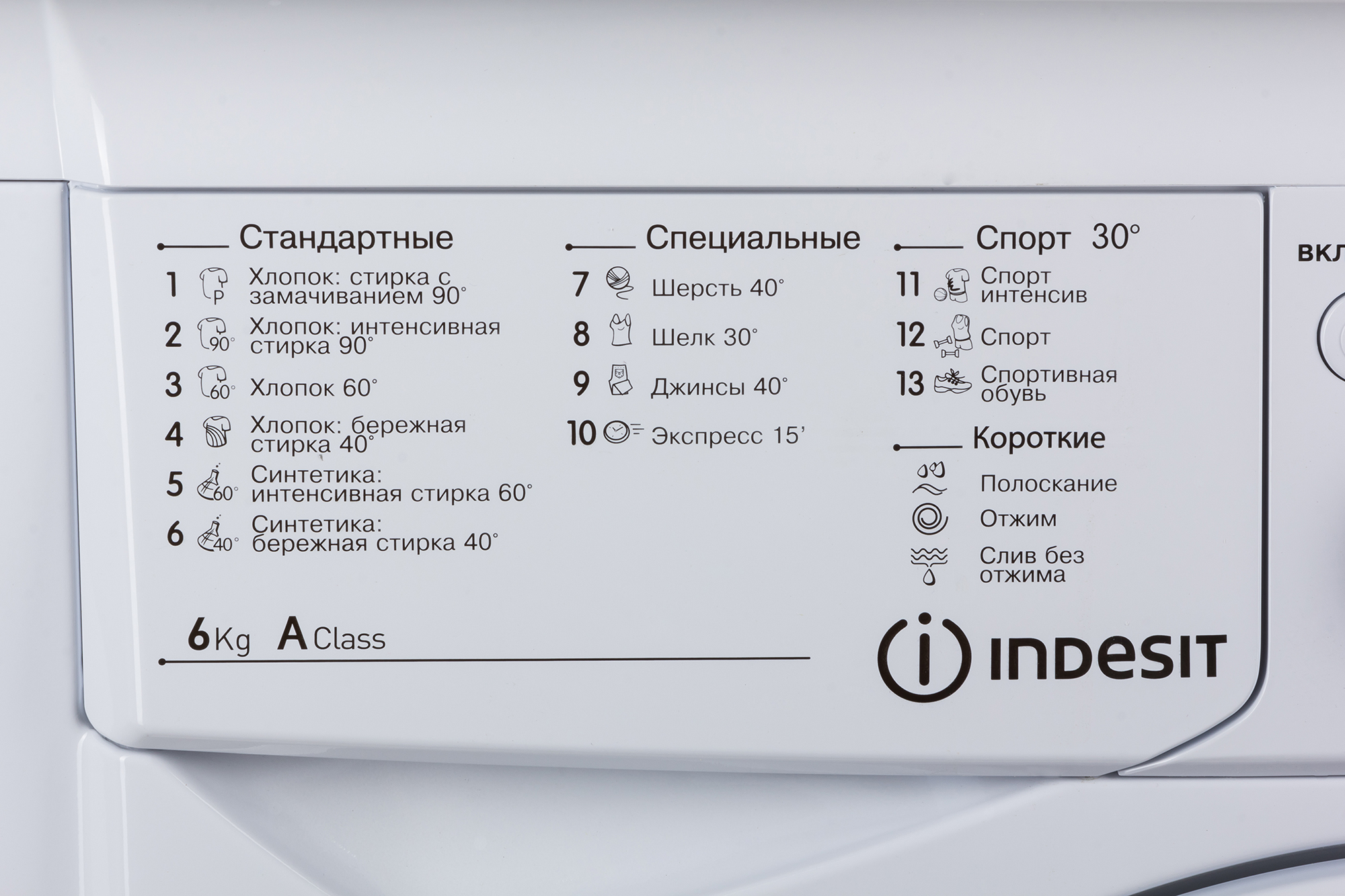 значки на колата indesit