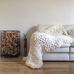 knitted bedspread on the sofa